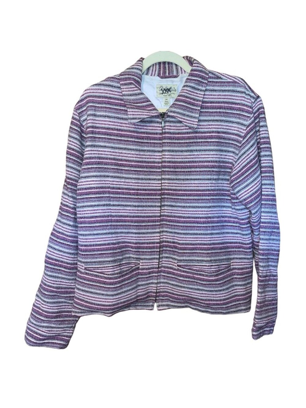 Cabelas Womens Striped Long Sleeve Jacket Medium Purple & Gray Zipper